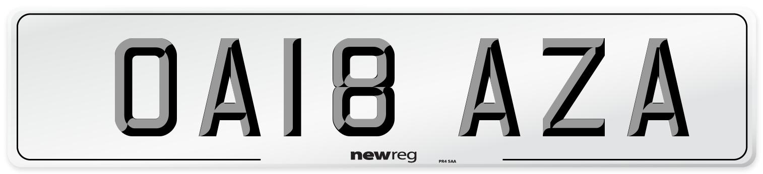 OA18 AZA Number Plate from New Reg